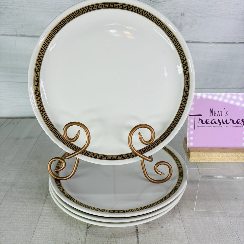 MCM Mayer China Beaver Falls PA 471 White Greek Gold Design Dinner Plates Set 4